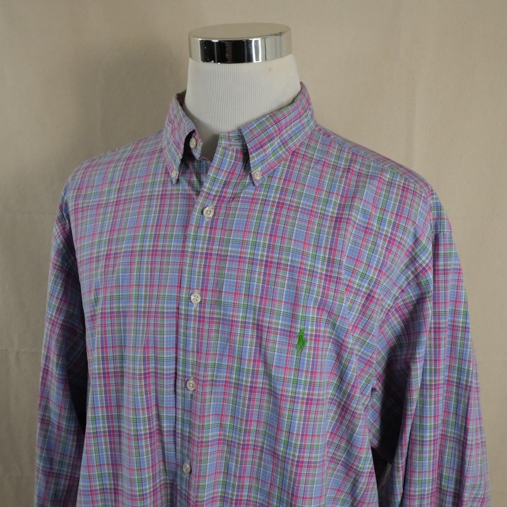 Polo Ralph Lauren 18 XXL Classic Fit Button Down Shirt Plaid Long Sleeve Mens